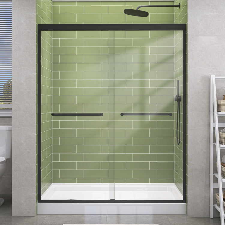 BESTGO Double Sliding Bypass Shower Door 57-60 in. W x 72 in. H, 1/4 inch Clear Tempered Glass in Matte Black