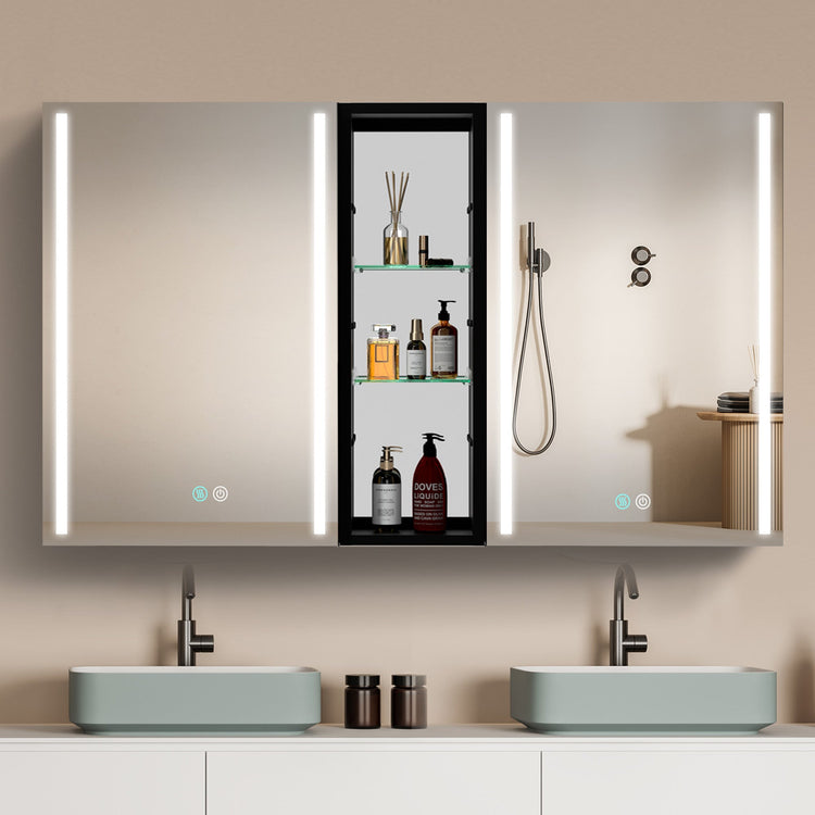 BESTGO Medicine Cabinets 50X30 LED Medicine Cabinet with Mirror for Bathroom 3 Color Lights Dimmable Brightness Anti Fogger Function Modern Design Lighted Medicine Cabinet