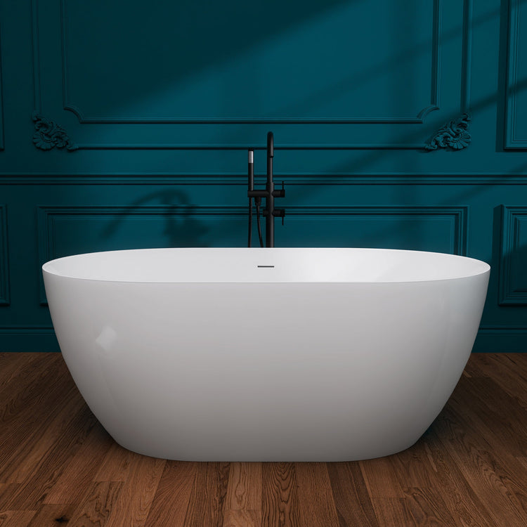 BESTGO Freestanding Bathtub Acrylic 67 inch, Curve Edge Free Standing Tubs, Adjustable Soaking Tub Alone with Integrated Slotted Overflow and Removable Chrome Drain Anti-clogging Glossy White