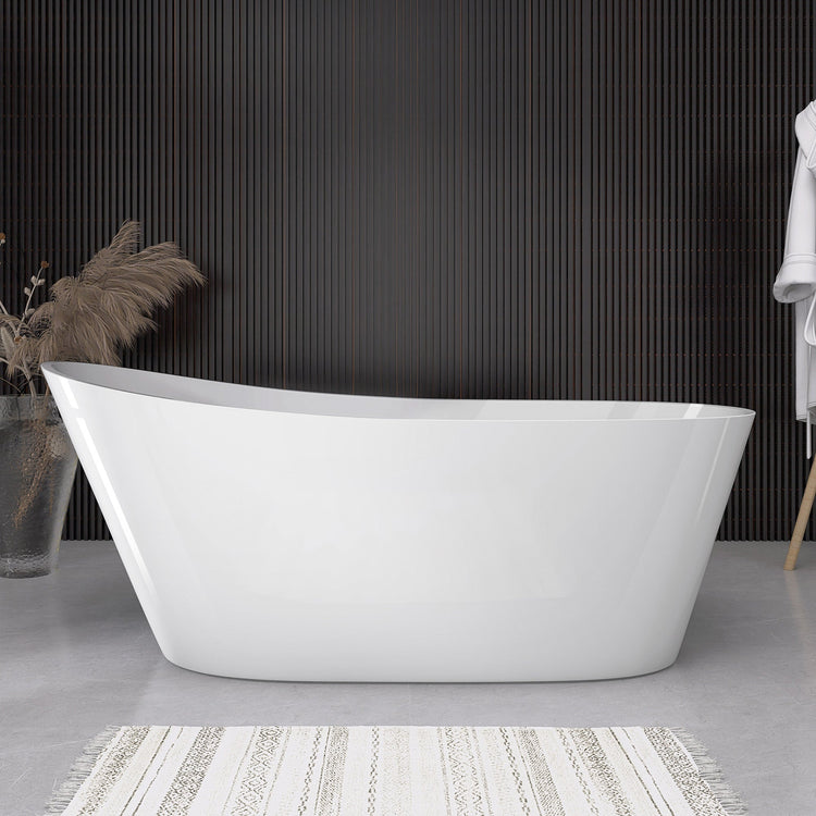 BESTGO Free Standing Tub Acrylic 67 inch, Oval Shape Freestanding Bathtub, Adjustable Alone Soaking Tub with Integrated Slotted Overflow and Chrome Pop-up Drain Anti-clogging Glossy White
