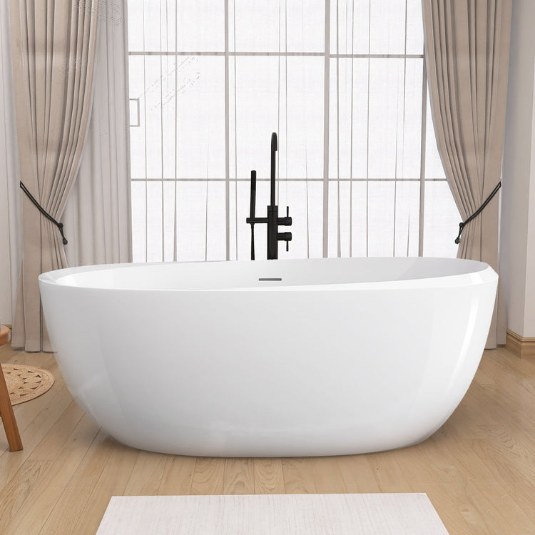 BESTGO Freestanding Bathtub 67 inch - Acrylic Free Standing Tub,Adjustable Standing Soaking Tub with Integrated Slotted Overflow and Removable Chrome Anti-clogged Drain Glossy White