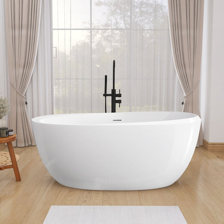 BESTGO Freestanding bathtub 59 inch - Acrylic Free Standing Tub Glossy White, Adjustable Alone Soaking Tub with Integrated Slotted Overflow and Removable Chrome Anti-clogged Drain
