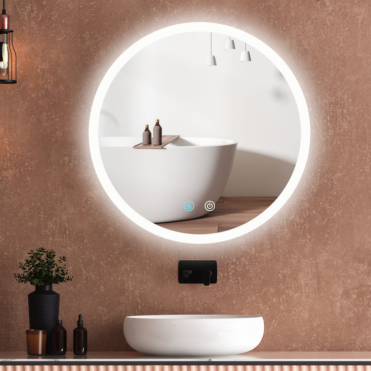 24 in. W x 24 in. H Large Round Light Smart Backlit Frameless Defogger Wall Mounted LED Bathroom Vanity Mirror in Silver