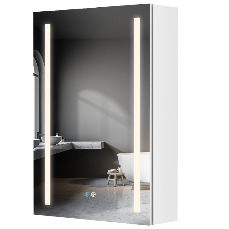 BESTGO Lighted LED White Medicine Cabinet with Mirror 30x20 inch Medicine Cabinets Defogger Aluminum Bathroom Medicine Cabinet 3 Color Lighting Modes Brightness Dimmable