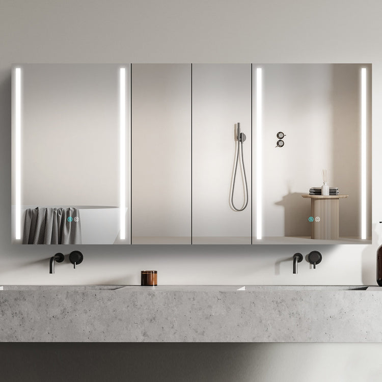 BESTGO Medicine Cabinets 60X30 LED Lighted Bathroom Medicine Cabinet Anti-fogger Dimmable Light Brightness Large Modern 3 Doors Medicine Cabinet White Alumimum Waterproof