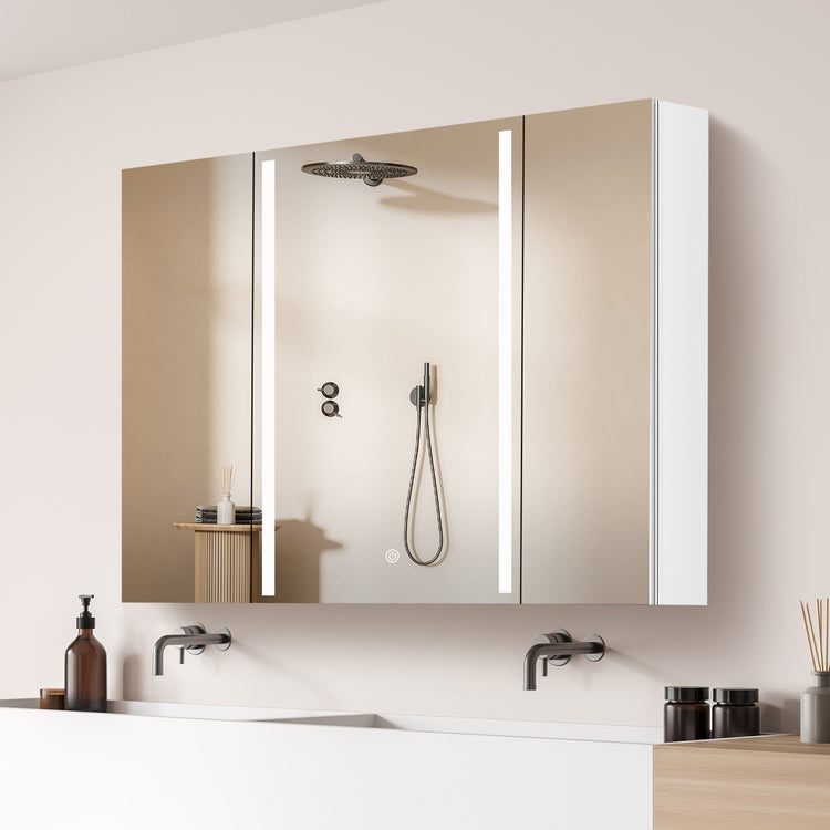 BESTGO Medicine Cabinets 40 W X 30 H LED Medicine Cabinet with Mirror for Bathroom Double Doors Modern 3X Magnifying Mirror Medicine Cabinet with Lights 3 Color Lights Dimmable Brightness