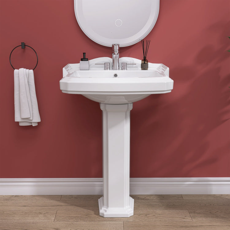 BESTGO Pedestal Sink 35 Inch x 23 Inch Bathroom Pedestal Sink Ceramic Pedestal Sink For Bathroom Glossy White Pedestal Sink Bath Pedestal Sink Combo Rectangle American Standard