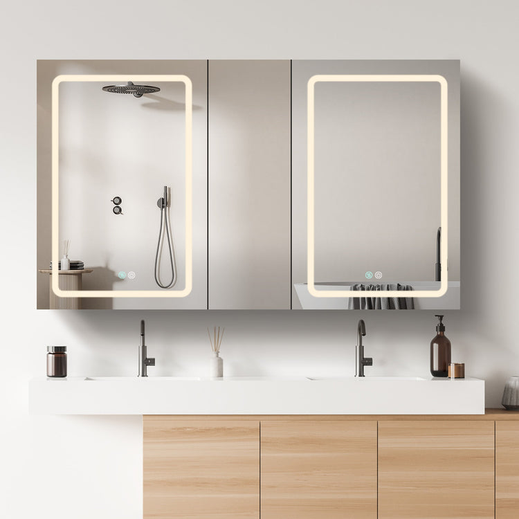 BESTGO Lighted Medicine Cabinets 50x30 inch LED Medicine Cabinet Mirror for Bathroom White Aluminum Surface Mount Anti-fogger Function 3 Color Temperature Adjustable Brightness