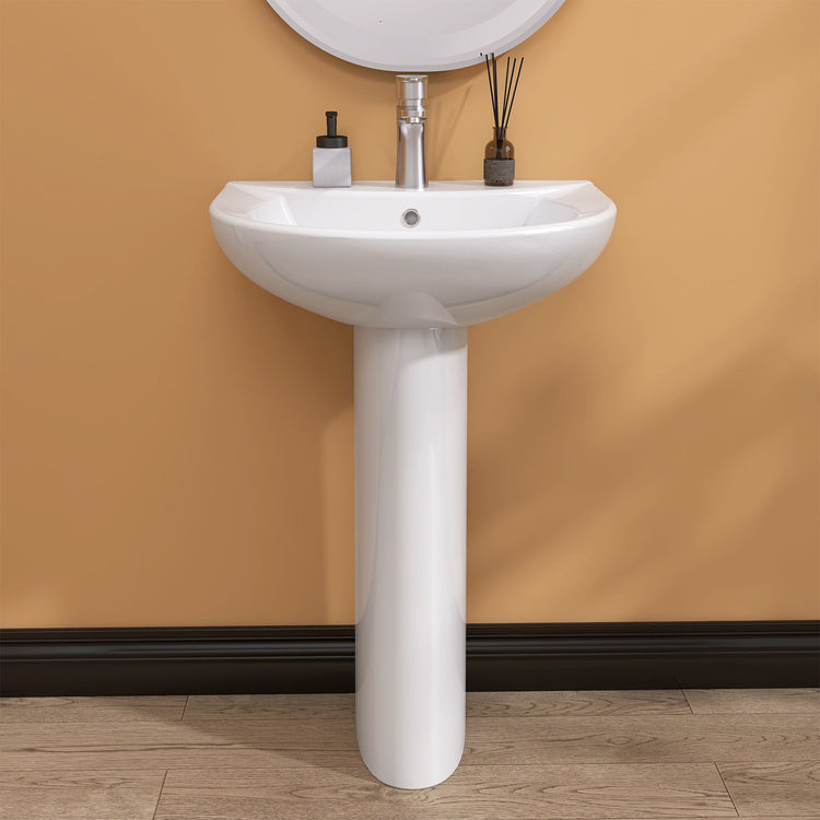 BESTGO Pedestal Sink 33 Inch x 22 Inch Bathroom Pedestal Sink Ceramic Pedestal Sink For Bathroom Glossy White Pedestal Sink Bath Pedestal Sink Combo Rectangle American Standard