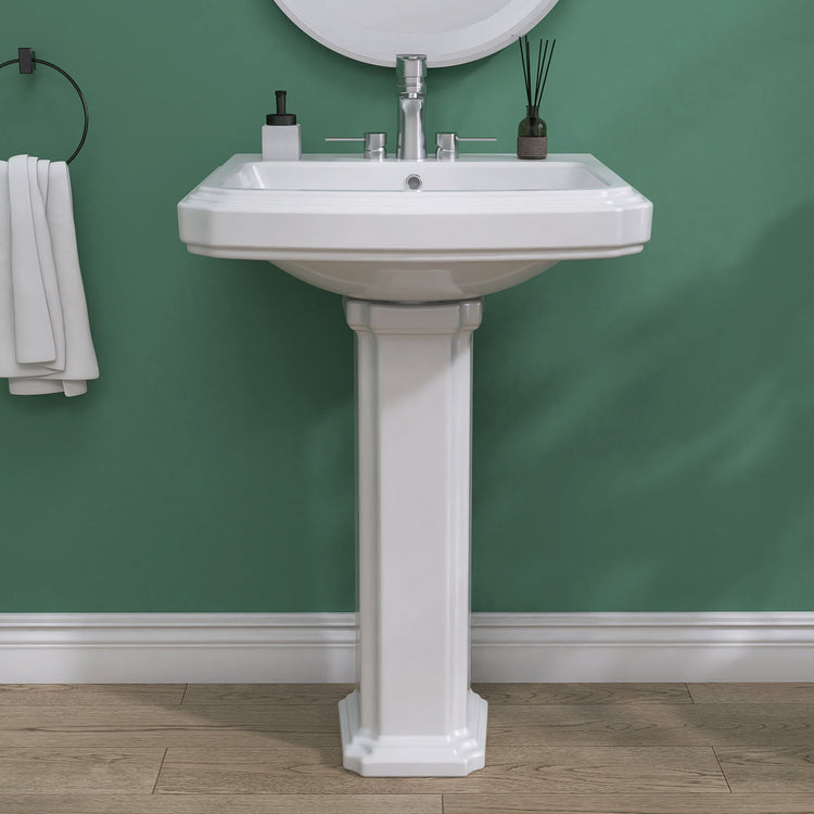 BESTGO Pedestal Sink 34 Inch x 27 Inch Bathroom Pedestal Sink Ceramic Pedestal Sink For Bathroom Glossy White Pedestal Sink Bath Pedestal Sink Combo Rectangle American Standard