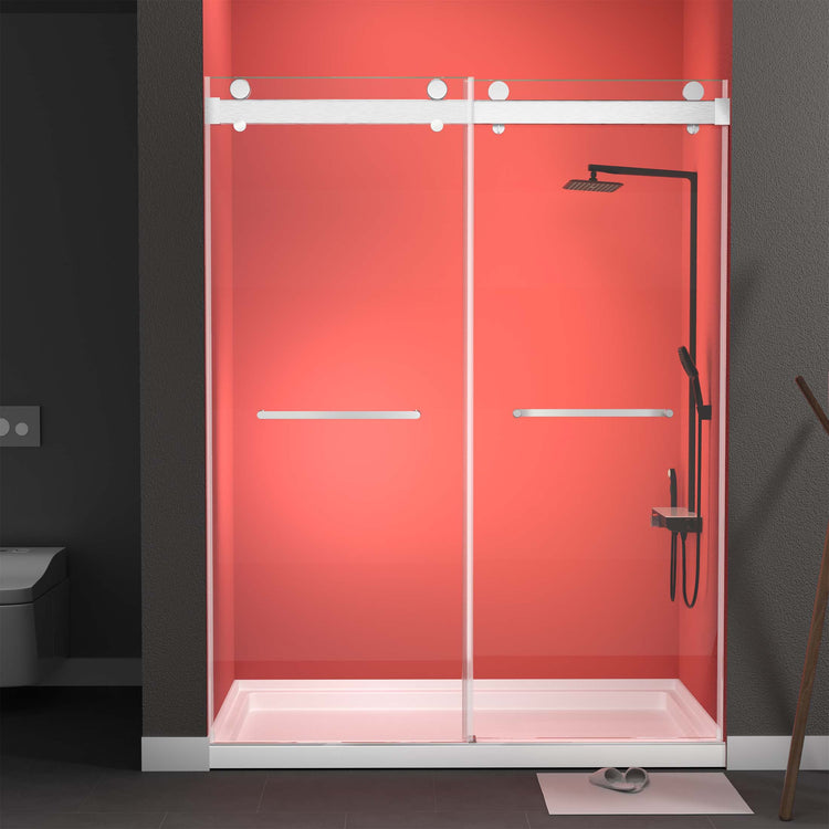 BESTGO Shower Door 68-72"W x 79"H 3/8 inch Shatterproof Tempered Glass Double Sliding Glass Shower Doors with Soft Close and Anti-Jumping Noiseless Smooth & Width Adjustable Brushed Nickel