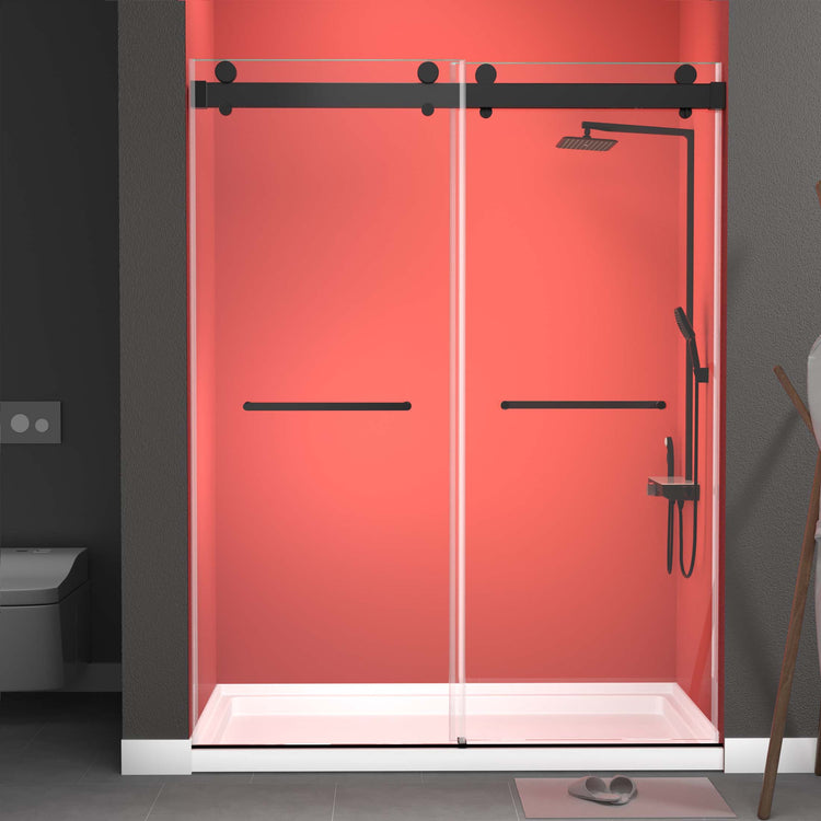 BESTGO Shower Doors 68-72” W x 79” H with Soft Closing 3/8" Clear Tempered Glass, Double Sliding Glass Shower Door Frameless Aluminium Alloy Hardware Matt Black