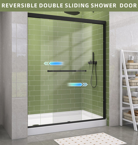 BESTGO Double Sliding Bypass Shower Door 57-60 in. W x 72 in. H, 1/4 inch Clear Tempered Glass in Matte Black