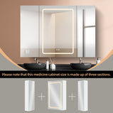 BESTGO Lighted Medicine Cabinets 40x30 inch LED Medicine Cabinet Mirror for Bathroom White Aluminum Surface Mount Anti-fogger Function 3 Color Temperature Adjustable Brightness