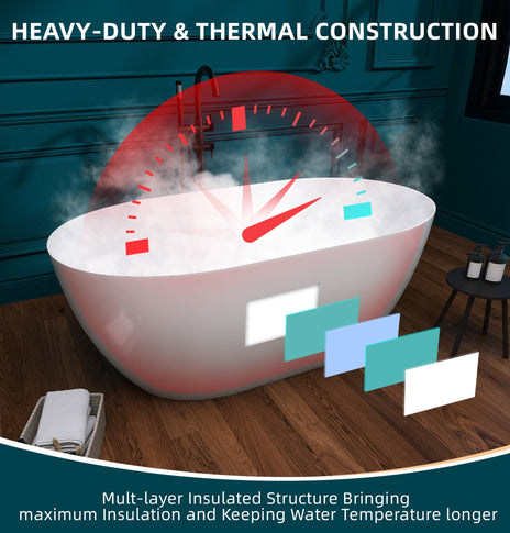 BESTGO Free Standing Tub 59 inch Acrylic Freestanding bathtub Glossy White Adjustable Alone Soaking Tub with Integrated Slotted Overflow and Removable Chrome Anti-clogged Drain