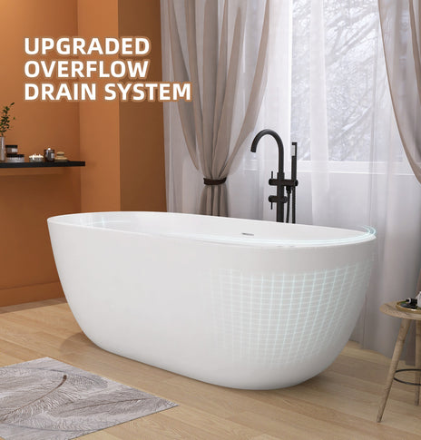 BESTGO Acrylic Free standing Tub 55 inch - Double Walled Insulation Freestanding Bathtub, Adjustable Soaking Tub with Linear Slotted Overflow and Removable Chrome Drain 55x29.5 Inch Matt White