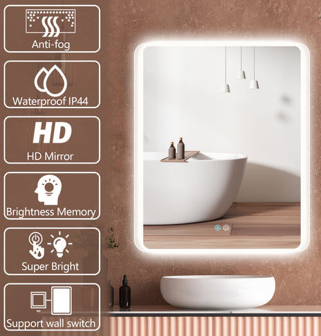 30 in. W x 36 in. H Large Rectangular Frameless Defogger Backlit Wall Mounted LED Light Bathroom Vanity Mirror in Silver