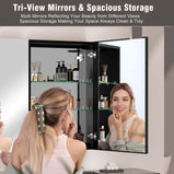 BESTGO Medicine Cabinets 50 WX30 H Lighted LED Mirror Medicine Cabinet for Bathroom Three Doors Modern Medicine Cabinet with Lights Anti-fogger 3 Color Lights Dimmable Brightness