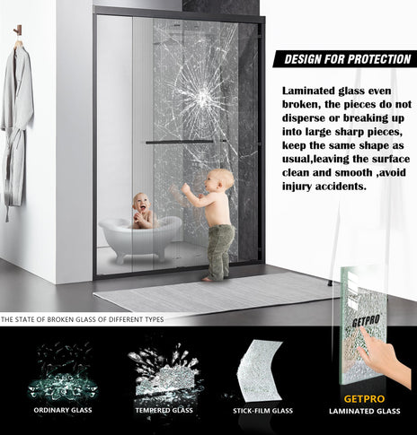 BESTGO 06 Laminated Glass Shower Doors Bypass Double Sliding Framed Shower Enclosure