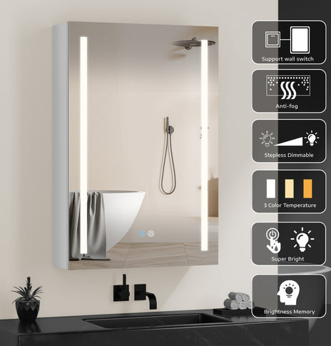 BESTGO Lighted LED White Medicine Cabinet with Mirror 30x20 inch Medicine Cabinets Defogger Aluminum Bathroom Medicine Cabinet 3 Color Lighting Modes Brightness Dimmable