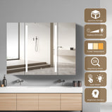 BESTGO Medicine Cabinets 40 W X 30 H LED Medicine Cabinet with Mirror for Bathroom Double Doors Modern 3X Magnifying Mirror Medicine Cabinet with Lights 3 Color Lights Dimmable Brightness