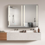 BESTGO Medicine Cabinets 40 W X 30 H LED Medicine Cabinet with Mirror for Bathroom Double Doors Modern Medicine Cabinet with Lights Anti-fogger 3 Color Lights Dimmable Brightness with Big Storage