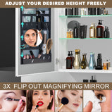 BESTGO Medicine Cabinets 40 W X 30 H LED Medicine Cabinet with Mirror for Bathroom Double Doors Modern 3X Magnifying Mirror Medicine Cabinet with Lights 3 Color Lights Dimmable Brightness