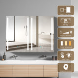 BESTGO Medicine Cabinets 40 W X 30 H LED Medicine Cabinet with Mirror for Bathroom Double Doors Modern Medicine Cabinet with Lights Anti-fogger 3 Color Lights Dimmable Brightness with Big Storage