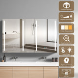 BESTGO Medicine Cabinets 50X30 LED Lighted Bathroom Medicine Cabinet Anti-fogger Dimmable Light Brightness 3X Magnifying Mirror Large Modern 3 Doors Medicine Cabinet White Alumimum Waterproof