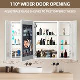BESTGO Medicine Cabinets 40 W X 30 H LED Medicine Cabinet with Mirror for Bathroom Double Doors Modern 3X Magnifying Mirror Medicine Cabinet with Lights 3 Color Lights Dimmable Brightness
