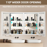 BESTGO Medicine Cabinets 40 W X 30 H LED Medicine Cabinet with Mirror for Bathroom Double Doors Modern Medicine Cabinet with Lights Anti-fogger 3 Color Lights Dimmable Brightness with Big Storage