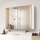 BESTGO Medicine Cabinets 40 W X 30 H LED Medicine Cabinet with Mirror for Bathroom Double Doors Modern Medicine Cabinet with Lights Anti-fogger 3 Color Lights Dimmable Brightness with Big Storage