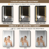 BESTGO Medicine Cabinets 40 W X 30 H LED Medicine Cabinet with Mirror for Bathroom Double Doors Modern 3X Magnifying Mirror Medicine Cabinet with Lights 3 Color Lights Dimmable Brightness