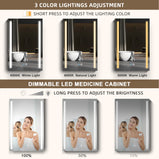 BESTGO Medicine Cabinets 40 W X 30 H LED Medicine Cabinet with Mirror for Bathroom Double Doors Modern Medicine Cabinet with Lights Anti-fogger 3 Color Lights Dimmable Brightness with Big Storage