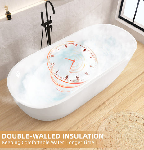 BESTGO Freestanding Bathtub 55 inch - Classic Oval Shaped Acrylic Free standing Tubs, Adjustable Soaking Tub with Linear Slotted Overflow and Removable Chrome Drain 55x29.5 Inch Glossy White