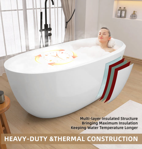 BESTGO Freestanding Bathtub 67 inch - Acrylic Free Standing Tub,Adjustable Standing Soaking Tub with Integrated Slotted Overflow and Removable Chrome Anti-clogged Drain Glossy White