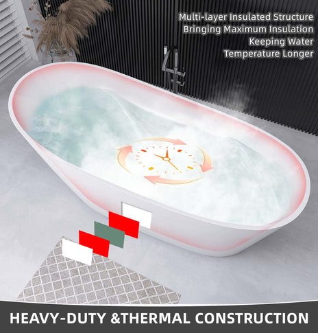 BESTGO Free Standing Tub Acrylic 67 inch, Oval Shape Freestanding Bathtub, Adjustable Alone Soaking Tub with Integrated Slotted Overflow and Chrome Pop-up Drain Anti-clogging Glossy White