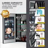 BESTGO LED Lighted Medicine Cabinet with Mirror for Bathroom 30x30 Double Door Surface Wall Mount Flip-Out Magnifying Mirror Door Storage Defogger 3 Color Lighting Dimmer Medicine Cabinets Black
