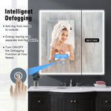 BESTGO LED Lighted Medicine Cabinet with Mirror for Bathroom 30x30 Double Door Surface Wall Mount Flip-Out Magnifying Mirror Door Storage Defogger 3 Color Lighting Dimmer Medicine Cabinets Black