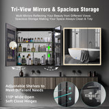 BESTGO LED Lighted Medicine Cabinet with Mirror for Bathroom 30x30 Double Door Surface Wall Mount Flip-Out Magnifying Mirror Door Storage Defogger 3 Color Lighting Dimmer Medicine Cabinets Black