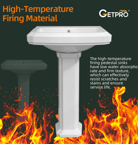 BESTGO Pedestal Sink 34 Inch x 27 Inch Bathroom Pedestal Sink Ceramic Pedestal Sink For Bathroom Glossy White Pedestal Sink Bath Pedestal Sink Combo Rectangle American Standard