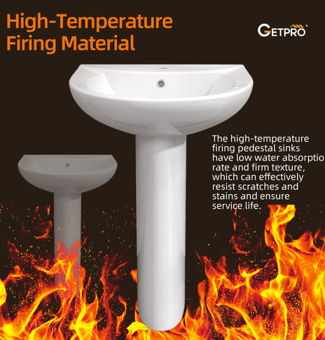 BESTGO Pedestal Sink 33 Inch x 22 Inch Bathroom Pedestal Sink Ceramic Pedestal Sink For Bathroom Glossy White Pedestal Sink Bath Pedestal Sink Combo Rectangle American Standard