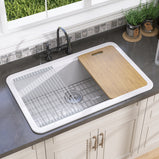 BESTGO White Kitchen Sink 33 X22 Fireclay Undermount Workstation Sink Drop In Kitchen Sink Large Deep Modern Sink with Accessaries Bottom Grid and Kitchen Sink Drain