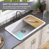 BESTGO White Kitchen Sink 33 X22 Fireclay Undermount Workstation Sink Drop In Kitchen Sink Large Deep Modern Sink with Accessaries Bottom Grid and Kitchen Sink Drain