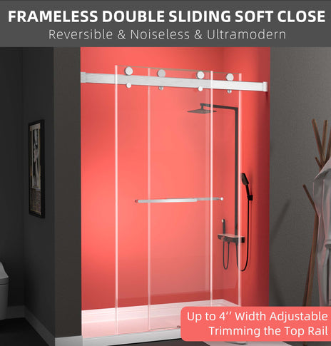 BESTGO Shower Doors with Soft Closing System 56-60" Width x 79"Height Frameless Double Sliding Glass Shower Door with 3/8" Clear Tempered Glass Brushed Nickel Aluminium Alloy Hardware