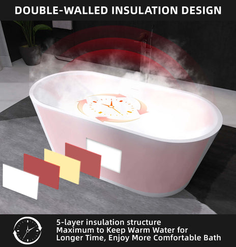 BESTGO Acrylic Freestanding Bathtub 67 inch Classic Oval Shape Soaking Tub Adjustable Free Standing Tub with Integrated Slotted Overflow and Chrome Pop-up Drain Anti-clogging Glossy White