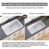 BESTGO White Kitchen Sink 33 X22 Fireclay Undermount Workstation Sink Drop In Kitchen Sink Large Deep Modern Sink with Accessaries Bottom Grid and Kitchen Sink Drain