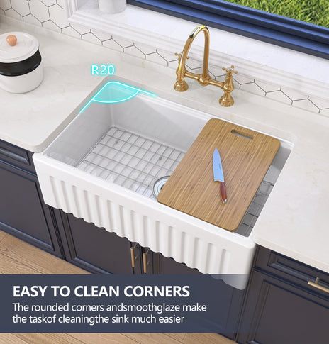 BESTGO Farmhouse Sink 33X20 Fireclay White Kitchen Sink with Workstation Single Bowl Farm Sink Apron Front Single Bowl Modern Sink with Luxury Bottom Grid and Kitchen Sink Drain