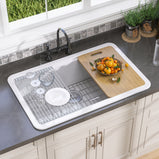 BESTGO White Kitchen Sink 33 X22 Fireclay Undermount Workstation Sink Drop In Kitchen Sink Large Deep Modern Sink with Accessaries Bottom Grid and Kitchen Sink Drain