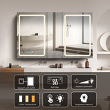 BESTGO Lighted Medicine Cabinets 50x30 inch LED Medicine Cabinet Mirror for Bathroom White Aluminum Surface Mount Anti-fogger Function 3 Color Temperature Adjustable Brightness